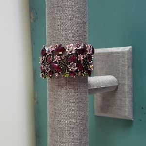 BEDAZZLED PURPLE AND PINK FLOWER BRACELET